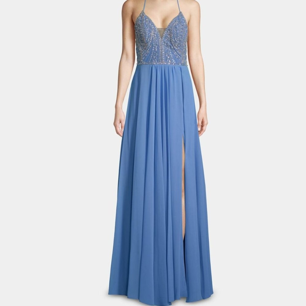 BETSY & ADAM Womens Blue Spaghetti Strap Dress